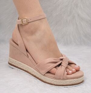 BCBG Generation Dusty Rose-Colored Open Toe Wedges with Ankle Strap - 7.5M